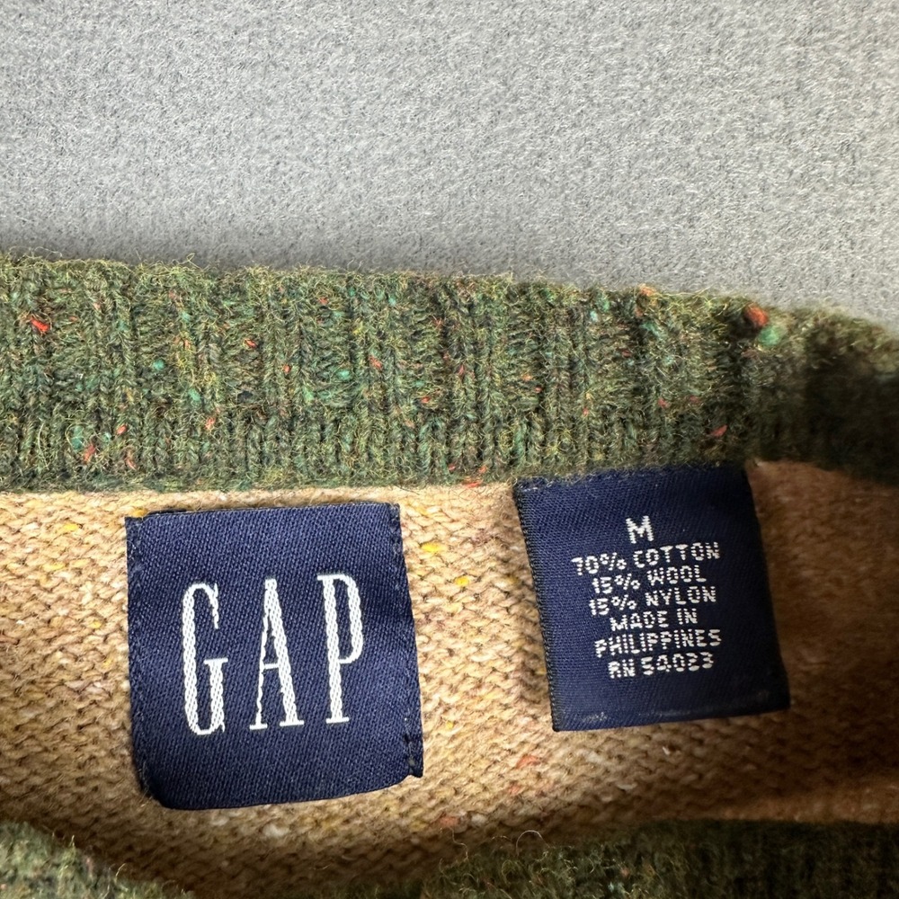 Gap Mens Raglan Sweater Green Beige Speckled Knit Cotton Wool Blend Medium M - Picture 2 of 5